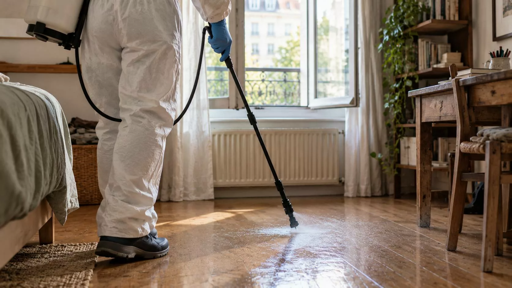 Désinfection du parquet dans un logement à Valence